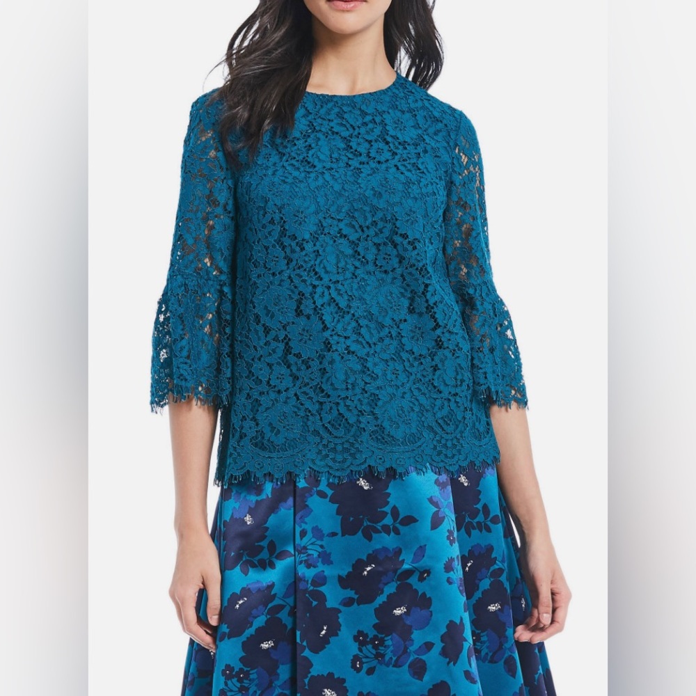 Draper James | NWT size 8 lacey teal blouse with bell sleeves
